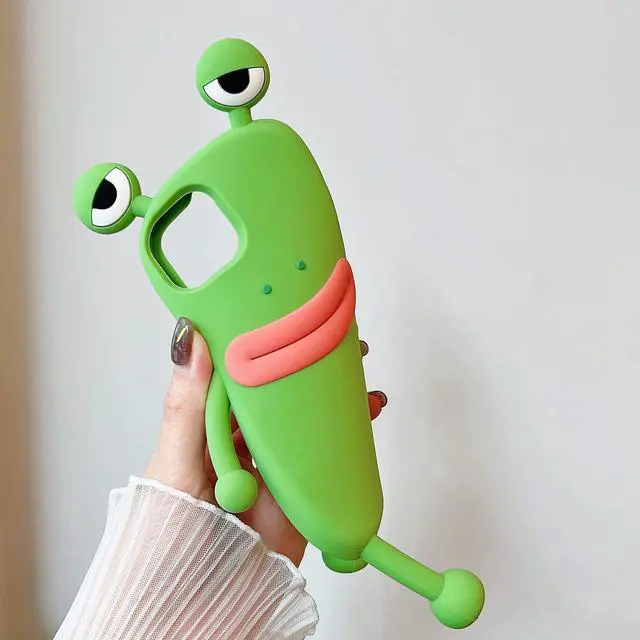 Alt view image 3 of 7 - SOEWIOU Ugly Case Compatible with iPhone 16 Pro Max, Kawaii Phone Case 3D Cartoon Cute Frog Soft Silicone Unique Fun Cover Slim Fit Anti-Drop Protector for Women Girls Green
