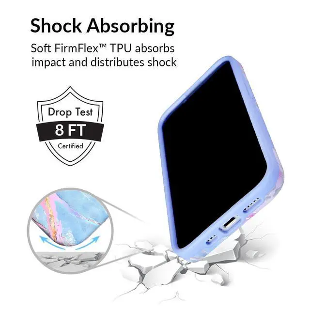 Alt view image 4 of 7 - SOEWIOU for iPhone 14 Pro Case Marble - Girly Cute Protective Cover for Women - Compatible with MagSafe - 10ft Drop Tested - Holographic, Blue, Pink