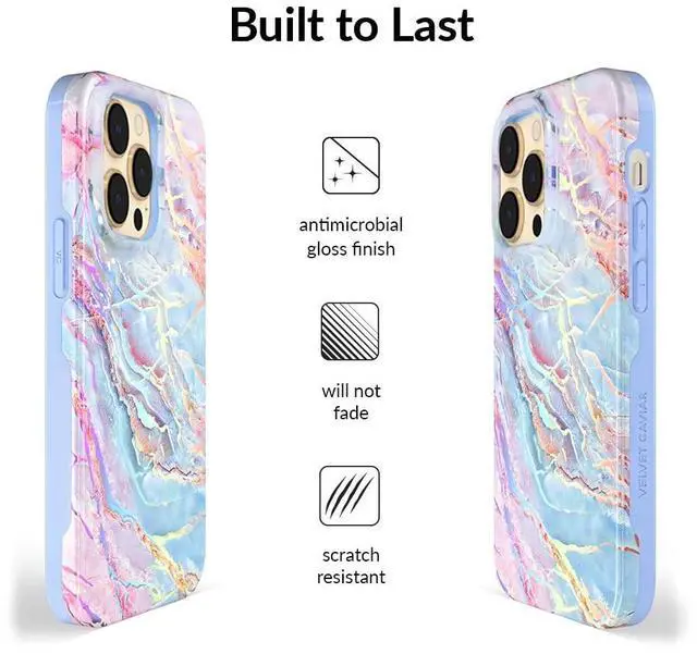 Alt view image 5 of 7 - SOEWIOU for iPhone 14 Pro Case Marble - Girly Cute Protective Cover for Women - Compatible with MagSafe - 10ft Drop Tested - Holographic, Blue, Pink