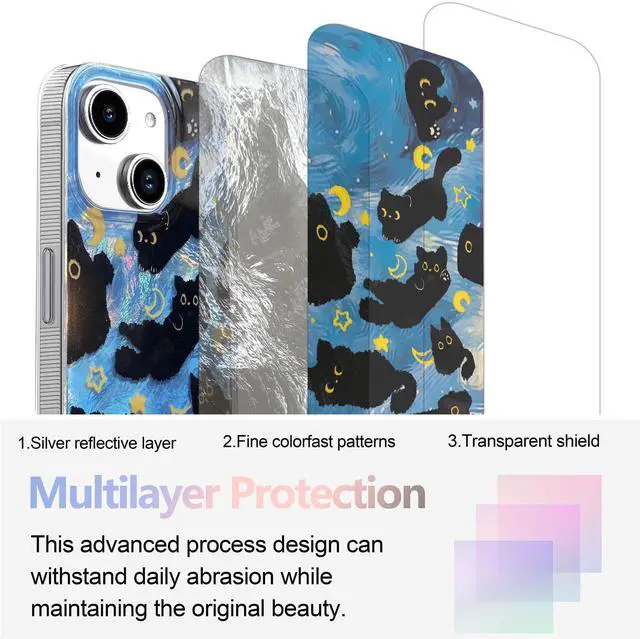 Alt view image 2 of 7 - SOEWIOU iPhone 13/14 Case, Black Cat Design, Slim Silicone Bumper Case, Wireless Charging Compatible