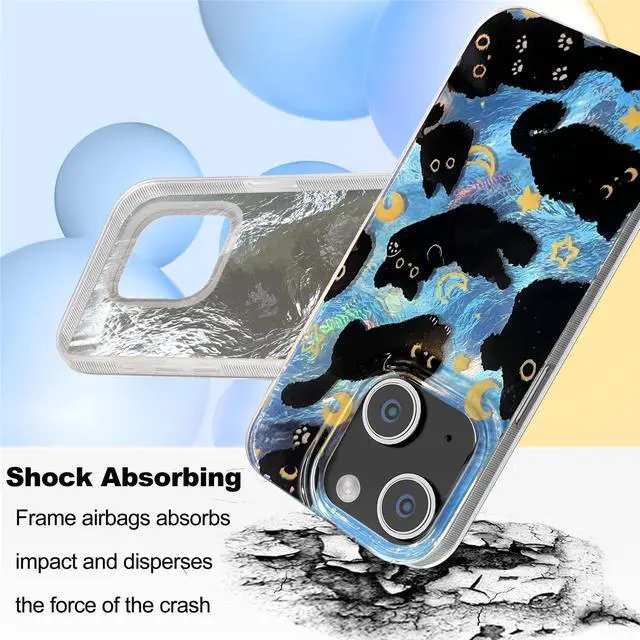 Alt view image 3 of 7 - SOEWIOU iPhone 13/14 Case, Black Cat Design, Slim Silicone Bumper Case, Wireless Charging Compatible