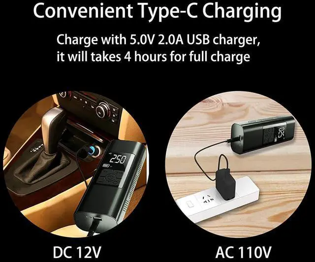 Alt view image 4 of 7 - SOEWIOU Tire Inflator Portable Air Compressor for Car Tires 12 Volt Electric Car Air Pump Rechargeable 6000mA 140PSI Tire inflator Pump with Pressure Gauge Auto-Off for Car Bike Balls, Power Bank SOS