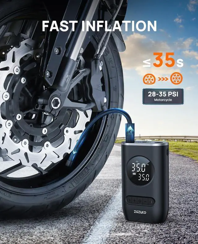 Alt view image 2 of 7 - VAREQOY Tire Inflator Portable Air Compressor - ZGZUXO 150PSI Cordless Air Pump for Car Tires with Pressure Gauge LED Light, Electric Bike Tire Pump for Car Motorcycle Bicycle Ball, Auto Shut-Off