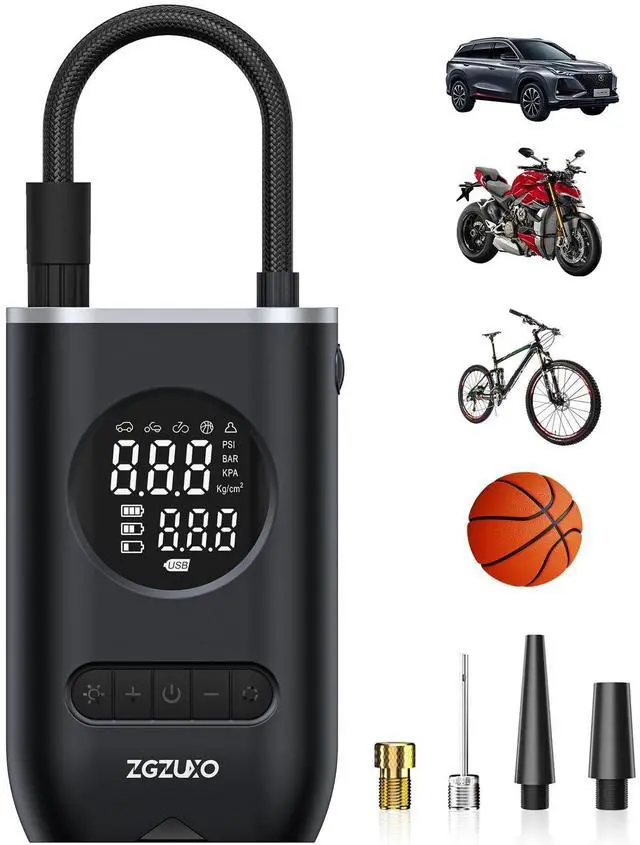 Main image of VAREQOY Tire Inflator Portable Air Compressor - ZGZUXO 150PSI Cordless Air Pump for Car Tires with Pressure Gauge LED Light, Electric Bike Tire Pump for Car Motorcycle Bicycle Ball, Auto Shut-Off