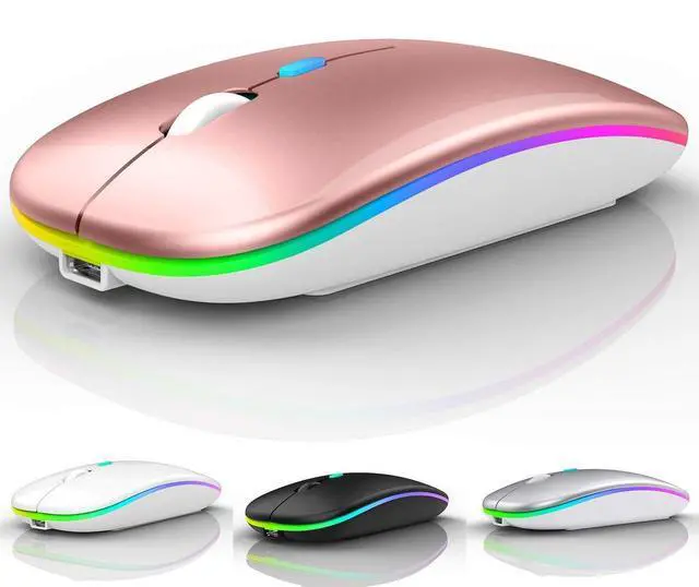 Alt view image 8 of 14 - Qullqian LED Bluetooth Mouse,Bluetooth Mouse for MacBook Pro/MacBook Air,Rechargeable Wireless Mouse for MacBook, Laptop, Mac,Computer Mouse (Rose Gold)