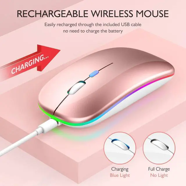 Alt view image 14 of 14 - Qullqian LED Bluetooth Mouse,Bluetooth Mouse for MacBook Pro/MacBook Air,Rechargeable Wireless Mouse for MacBook, Laptop, Mac,Computer Mouse (Rose Gold)
