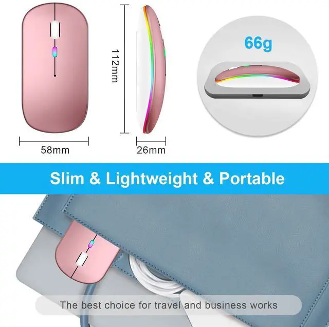 Alt view image 10 of 14 - Qullqian LED Bluetooth Mouse,Bluetooth Mouse for MacBook Pro/MacBook Air,Rechargeable Wireless Mouse for MacBook, Laptop, Mac,Computer Mouse (Rose Gold)