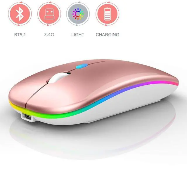 Alt view image 12 of 14 - Qullqian LED Bluetooth Mouse,Bluetooth Mouse for MacBook Pro/MacBook Air,Rechargeable Wireless Mouse for MacBook, Laptop, Mac,Computer Mouse (Rose Gold)