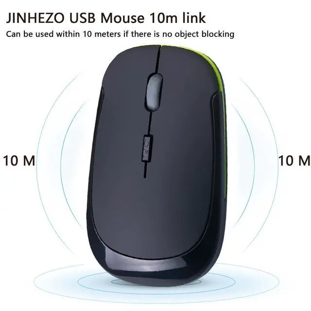 Alt view image 10 of 14 - JINHEZO for Computer Laptop Mouse Wireless, 2.4G Portable USB Optical Wireless Slim Computer Mice with USB Nano Receiver, Compatible with Win XP, 8, 9, 10, 11, etc (Black)