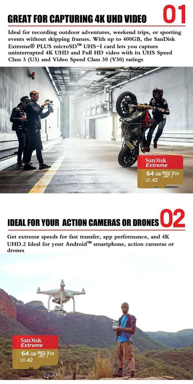 Alt view image 12 of 14 - SanDisk 64GB Extreme microSDXC UHS-I/U3 A2 Micro SD Card with Adapter, Speed Up to 170MB/s (SDSQXAH-064G)