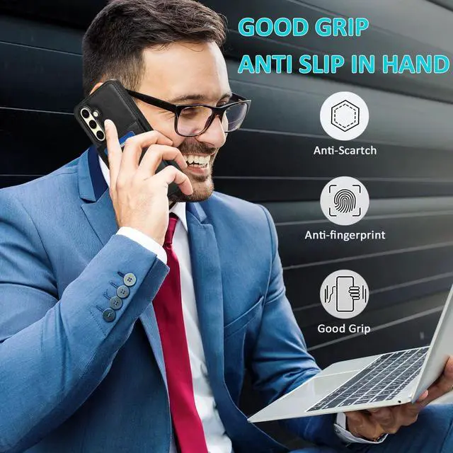 Alt view image 3 of 7 - SOEWIOU Phone Case for Galaxy S24 FE 5G with Tempered Glass Screen Protector and Credit Card Holder Wallet Cover Stand Leather Cell Accessories S 24 EF S24FE 24S Women Men Black