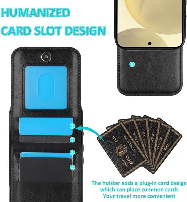 Alt view image 4 of 7 - SOEWIOU Phone Case for Galaxy S24 FE 5G with Tempered Glass Screen Protector and Credit Card Holder Wallet Cover Stand Leather Cell Accessories S 24 EF S24FE 24S Women Men Black