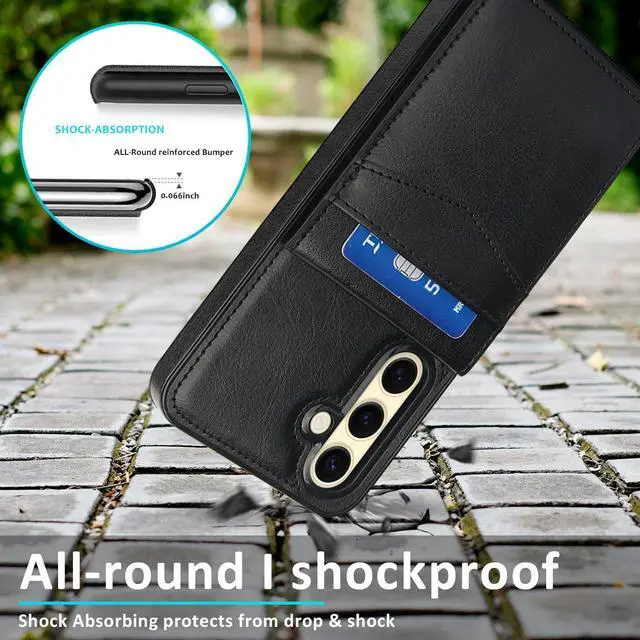 Alt view image 7 of 7 - SOEWIOU Phone Case for Galaxy S24 FE 5G with Tempered Glass Screen Protector and Credit Card Holder Wallet Cover Stand Leather Cell Accessories S 24 EF S24FE 24S Women Men Black