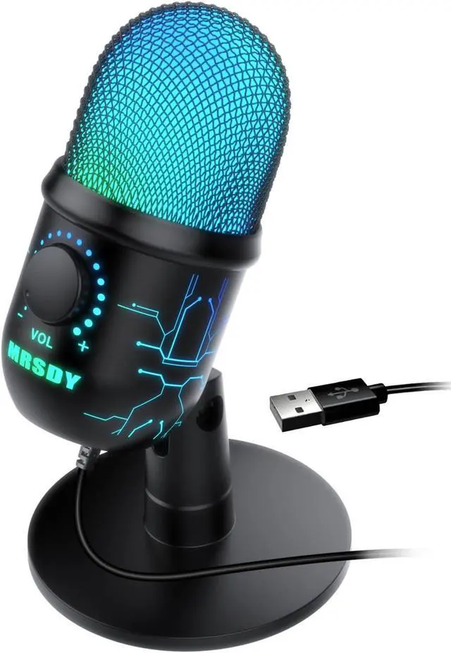 Alt view image 8 of 14 - Gaming Microphone, USB Computer Microphone for PC, Mac, PS4/5, Condenser Podcast Mic for Studio Recording, YouTube, Streaming, with Headphone Jack, Led Light, Mute, Gain, Noise Cancellation