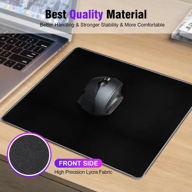 Alt view image 11 of 14 - SOEWIOU Black Mouse Pad, Soft Comfortable Support & Smooth High Precision Fabric Mousepad, 8.3 x 10.2in Portable Size Small Mouse Pad, Anti-Slip Rubber Base, Mousepad for Desk, Gaming, Office