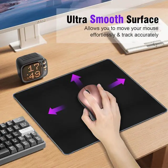 Alt view image 9 of 14 - SOEWIOU Black Mouse Pad, Soft Comfortable Support & Smooth High Precision Fabric Mousepad, 8.3 x 10.2in Portable Size Small Mouse Pad, Anti-Slip Rubber Base, Mousepad for Desk, Gaming, Office