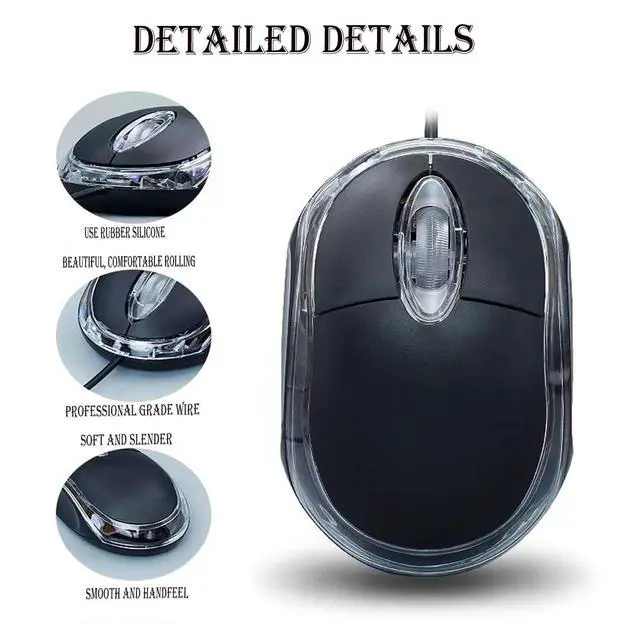 Alt view image 12 of 14 - Yadojingcn Wired Mini Optical Mouse with Ergonomic Design, USB Computer Mice for Laptops and PCs,Office and Home,School,Kids (Black, Wired)