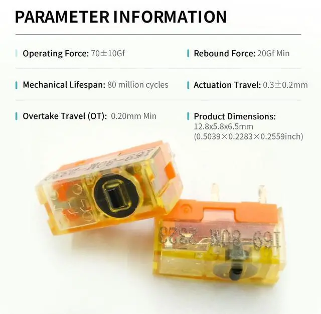 Alt view image 9 of 14 - NoirVogel TTC Dustproof Gold Micro Mouse Switch (4Pcs-Dustproof Gold), 0.74N, 80 Million Clicks for Gaming Mouse