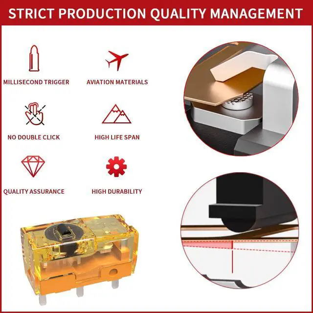 Alt view image 11 of 14 - NoirVogel TTC Dustproof Gold Micro Mouse Switch (4Pcs-Dustproof Gold), 0.74N, 80 Million Clicks for Gaming Mouse