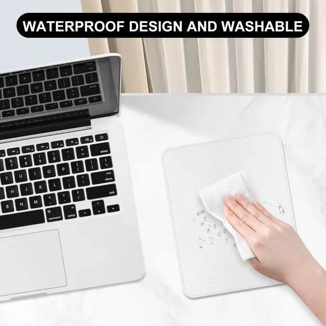 Alt view image 13 of 14 - SOEWIOU Leather Mouse Pad, Office Mouse Mat Non-Slip Rubber Base Stitched Edge Washable Waterproof Rectangular Mousepad for Office Gaming PC Laptop, 9.8" x 7.9", White