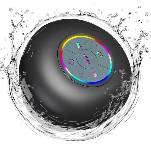Alt view image 8 of 14 - Luzsco Bluetooth Shower Speaker with LED Portable Wireless Mini Speaker with Mic & Suction Cup, IPX4 Water Resistant for Shower, Travel, Pool, River Floating, and Outdoor Fun (Black)