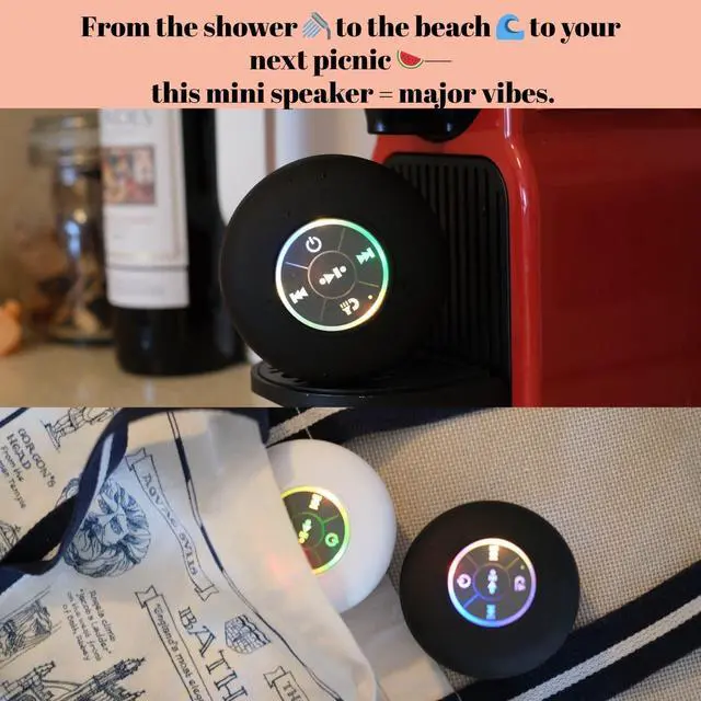 Alt view image 10 of 14 - Luzsco Bluetooth Shower Speaker with LED Portable Wireless Mini Speaker with Mic & Suction Cup, IPX4 Water Resistant for Shower, Travel, Pool, River Floating, and Outdoor Fun (Black)
