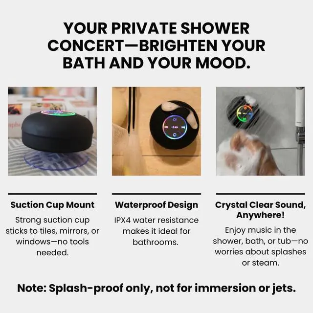 Alt view image 9 of 14 - Luzsco Bluetooth Shower Speaker with LED Portable Wireless Mini Speaker with Mic & Suction Cup, IPX4 Water Resistant for Shower, Travel, Pool, River Floating, and Outdoor Fun (Black)