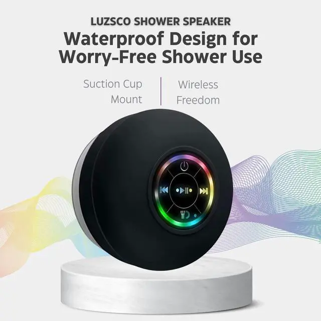 Alt view image 12 of 14 - Luzsco Bluetooth Shower Speaker with LED Portable Wireless Mini Speaker with Mic & Suction Cup, IPX4 Water Resistant for Shower, Travel, Pool, River Floating, and Outdoor Fun (Black)