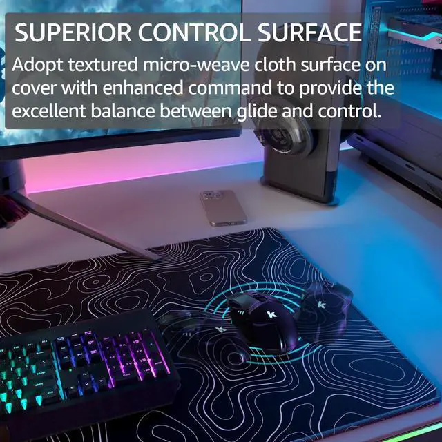 Alt view image 8 of 12 - RGB Extended Gaming Mouse Pad 35.4 x 15.7 Inch Desk Mat with Stitched Edges, Micro-Weave Surface, Non-Slip Rubber Base - OEM