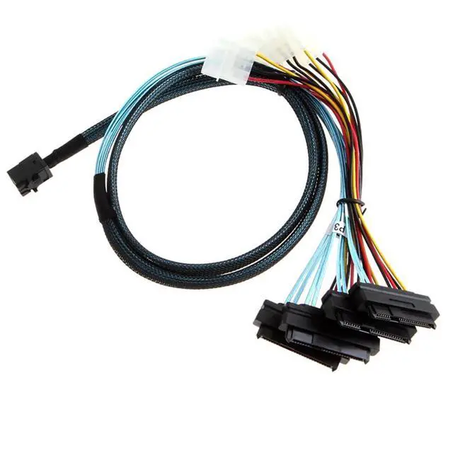 Alt view image 5 of 6 - SOEWIOU Mini SAS HD SFF-8643 to 4X SAS SFF-8482 Server Cable 12Gbps Server Internal High-Speed Cable | 30AWG | with Power Cable (19.68, Inches)