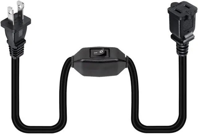 Alt view image 3 of 3 - SOEWIOU Short 2 Prong Extension Cord, US AC 2-Prong Male to Female Power Cable 12A/125V,Nema 1-15P to 1-15R Outlet Extension Cable(Black with Switch)
