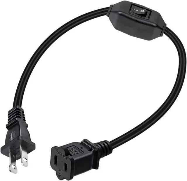 Main image of SOEWIOU Short 2 Prong Extension Cord, US AC 2-Prong Male to Female Power Cable 12A/125V,Nema 1-15P to 1-15R Outlet Extension Cable(Black with Switch)