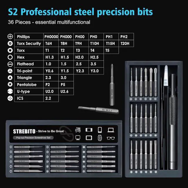 Alt view image 2 of 7 - SOEWIOU Small Screwdriver Set 39 in 1 Precision Screwdriver Set, Electronics Tool Kit Screwdriver Kit - PC, Laptop, RC, Computer, Phone Repair Kit, S2 Steel Long Bits - Torx, Pentalobe, Triwing