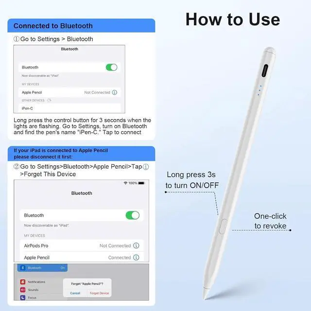 Alt view image 6 of 7 - SOEWIOU One-Click Undo Function,Stylus Pen for iPad 2018-2025(A16/11/10/9/8/7/6),USB-C Fast Charging,Pixel-Perfect Tilt Sensitivity,Palm Rejection