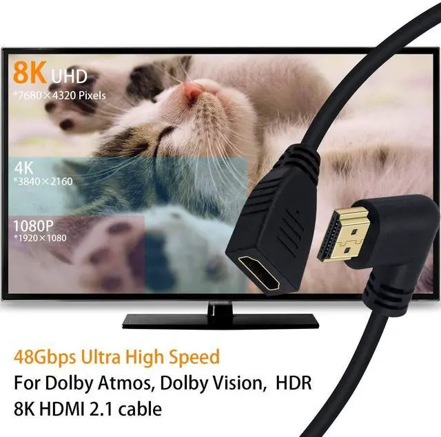 Alt view image 2 of 7 - SOEWIOU 8K HDMI Extension Cable, Short HDMI 90 Degree Left Angle Male to Female HDMI 2.1 Cable Adapter 48Gbps with 8K 60Hz Video and 3D HDR for TV/Xbox /PS4 /PS5 (Left M/F), 0.5feet