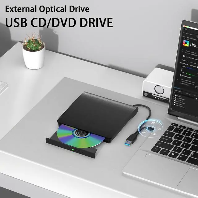 Alt view image 10 of 14 - SOEWIOU External CD/DVD Drive for Laptop PC CD DVD Player USB 3.0 Portable Optical Drive CD Burner Compatible with Windows 10 11 Linux Mac OS (White)