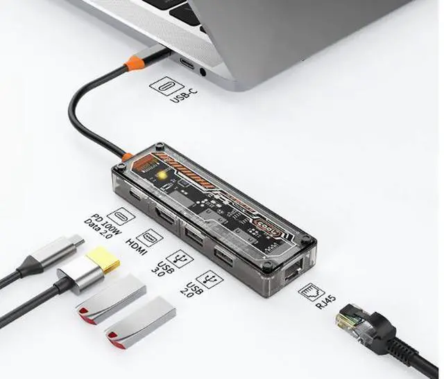 Main image of SOEWIOU Transparent 10-in-1 Type-C Docking Station, USB Hub, Multi-Port Computer Converter, Universal for Laptop, Desktop PC & Tablet
