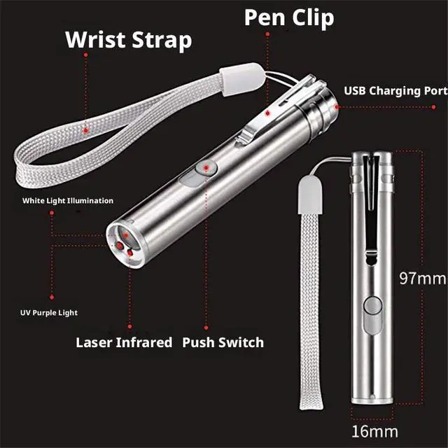 Alt view image 4 of 5 - SOEWIOU Mini Multifunctional LED Flashlight, Red UV Purple Light Laser Cat Teaser Toy, Pet Interactive Wand for Cats & Kittens