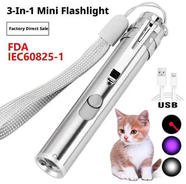 Main image of SOEWIOU Mini Multifunctional LED Flashlight, Red UV Purple Light Laser Cat Teaser Toy, Pet Interactive Wand for Cats & Kittens