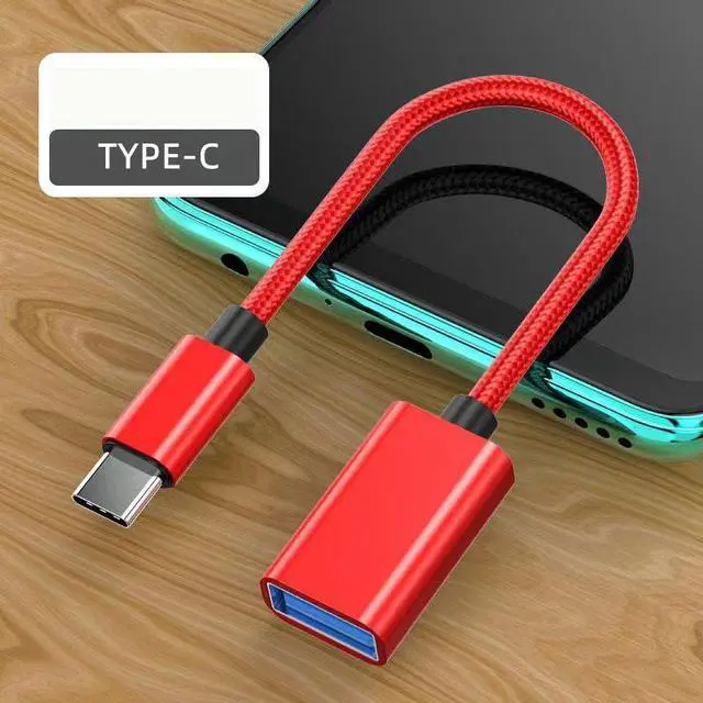 Main image of SOEWIOU USB-C to USB 2.0 OTG Adapter Cable, Type-C to USB-A Female Converter, Fast Charging Data Cable for Phone Tablet Car U Disk, Red
