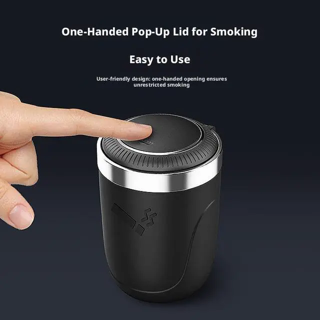 Alt view image 2 of 4 - SOEWIOU Blue Car Ashtray, One-Touch Open Lid Vehicle Ashtray with Metal Inner Liner, Soft LED Light Sealed Smokeproof Auto Ashtray