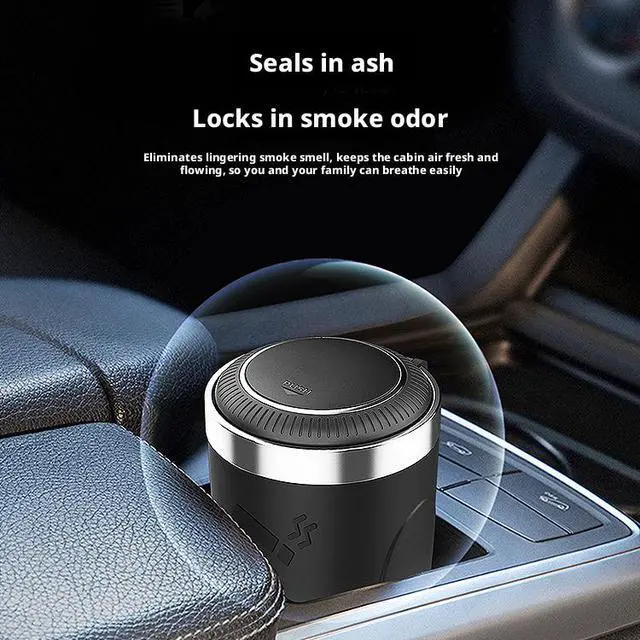 Alt view image 4 of 4 - SOEWIOU Blue Car Ashtray, One-Touch Open Lid Vehicle Ashtray with Metal Inner Liner, Soft LED Light Sealed Smokeproof Auto Ashtray