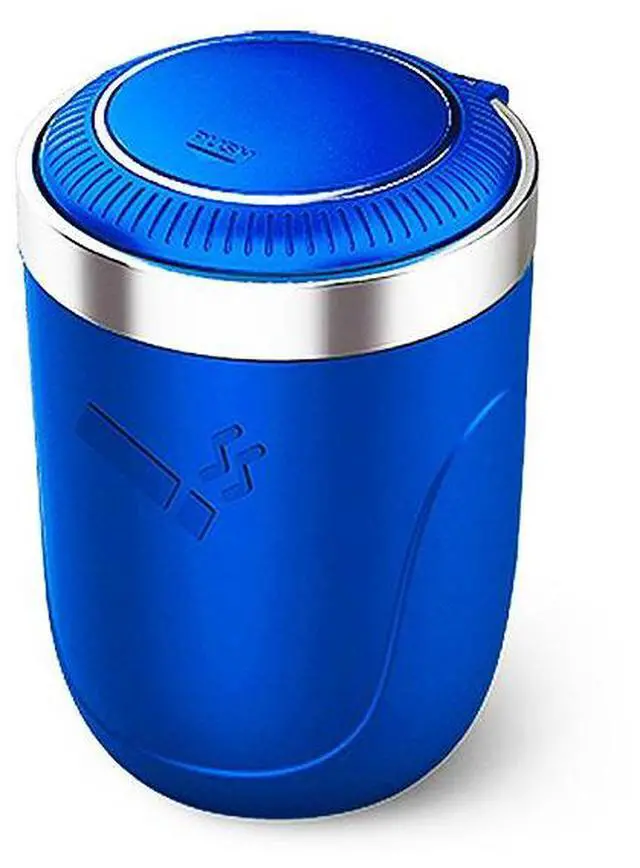 Main image of SOEWIOU Blue Car Ashtray, One-Touch Open Lid Vehicle Ashtray with Metal Inner Liner, Soft LED Light Sealed Smokeproof Auto Ashtray