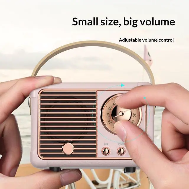Alt view image 4 of 5 - SOEWIOU Pink Retro Bluetooth Speaker, Mini Handheld Nostalgic Speaker, High-Quality Heavy Bass Wireless Stereo Speaker, Portable Vintage Audio for Home Outdoor