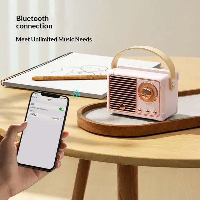 Alt view image 5 of 5 - SOEWIOU Pink Retro Bluetooth Speaker, Mini Handheld Nostalgic Speaker, High-Quality Heavy Bass Wireless Stereo Speaker, Portable Vintage Audio for Home Outdoor