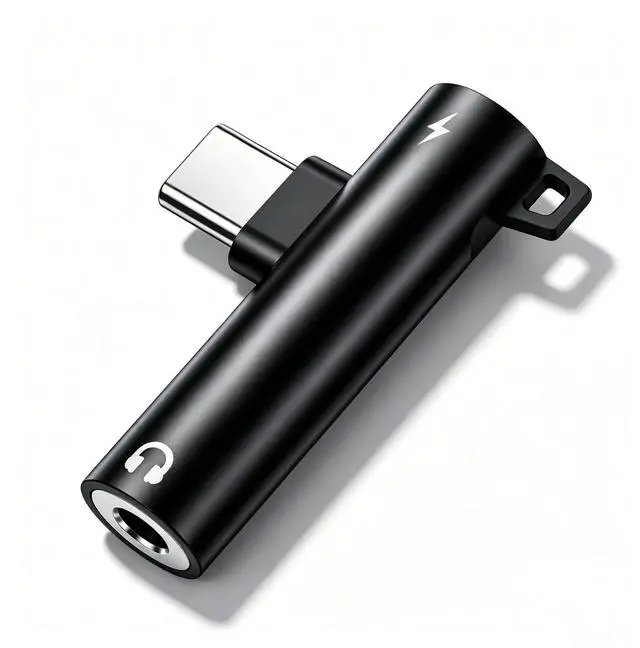 Alt view image 3 of 5 - SOEWIOU 2-in-1 Aluminum Alloy Type-C to 3.5mm Audio Adapter, Headphone Converter with Charging for Gaming Voice, Black
