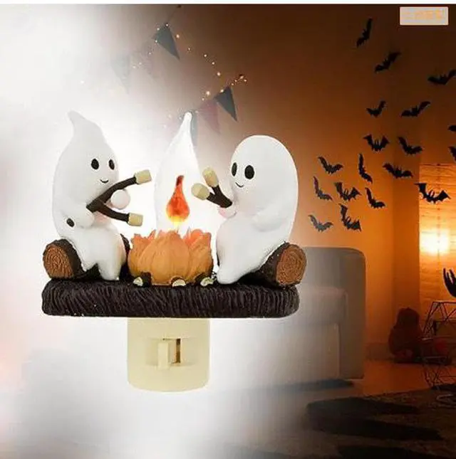 Alt view image 2 of 3 - SOEWIOU Ghost Campfire Flickering Night Light, Cute Ghost Plug-In LED Nightlight, Warm Flickering Flame Decorative Lamp for Bedroom, Hallway, Nursery, Halloween & Home Decor