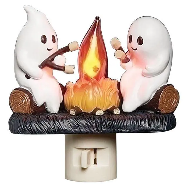 Alt view image 3 of 3 - SOEWIOU Ghost Campfire Flickering Night Light, Cute Ghost Plug-In LED Nightlight, Warm Flickering Flame Decorative Lamp for Bedroom, Hallway, Nursery, Halloween & Home Decor
