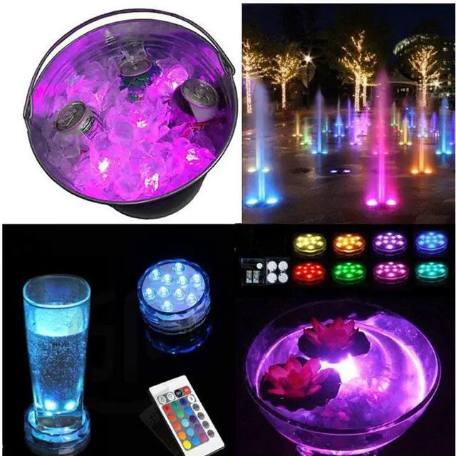 Alt view image 2 of 4 - SOEWIOU 10 LED Submersible Pool Light, Waterproof Underwater LED Light with 24/28-Key Remote Control, RGB Color Changing Accent Light for Pool, Hot Tub, Aquarium, Vase, Pond & Party Decor