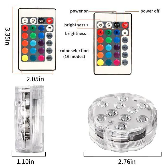 Alt view image 3 of 4 - SOEWIOU 10 LED Submersible Pool Light, Waterproof Underwater LED Light with 24/28-Key Remote Control, RGB Color Changing Accent Light for Pool, Hot Tub, Aquarium, Vase, Pond & Party Decor